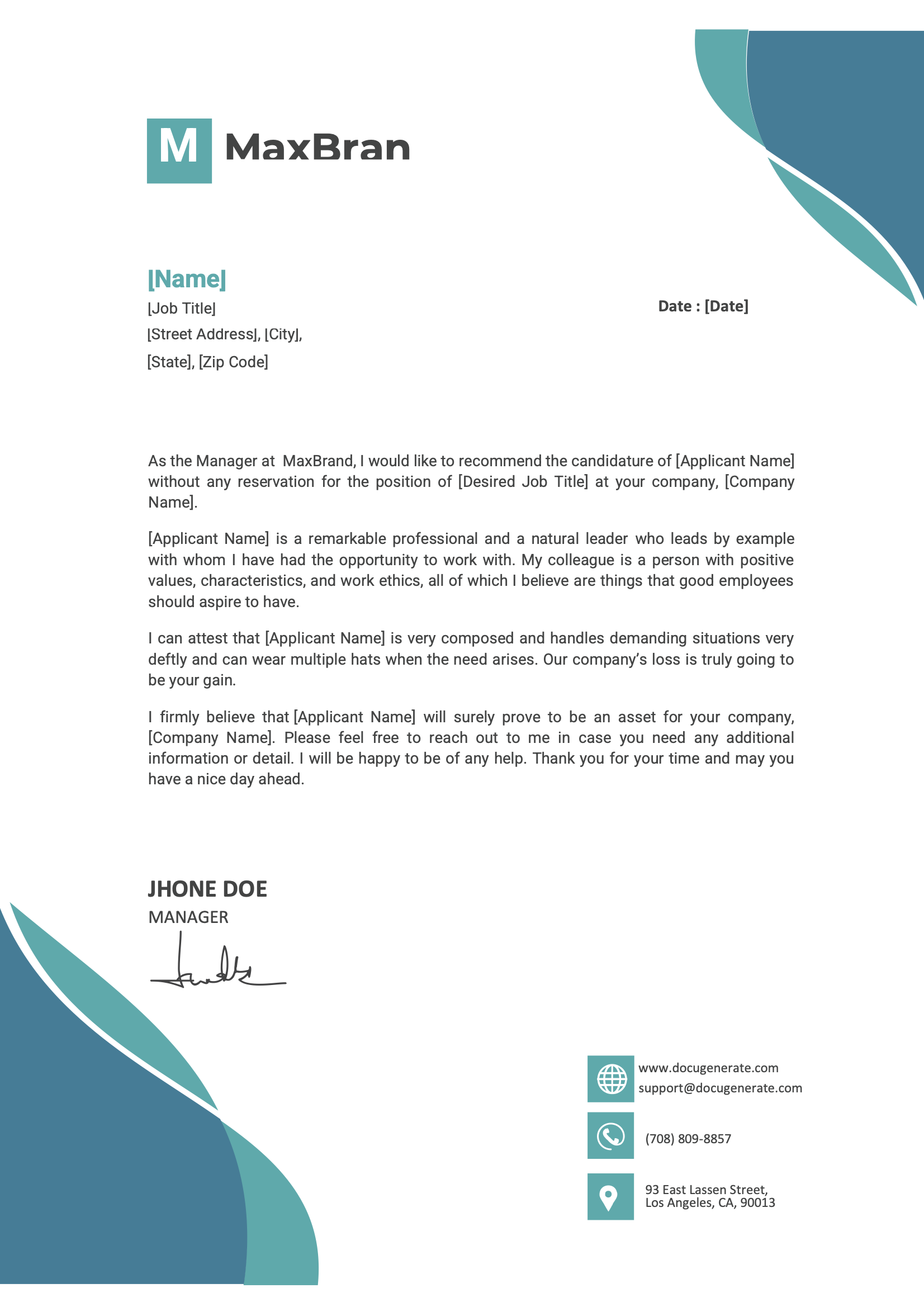 Recommendation Letter Template